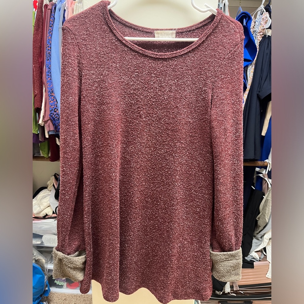 Maroon and brown long sleeve